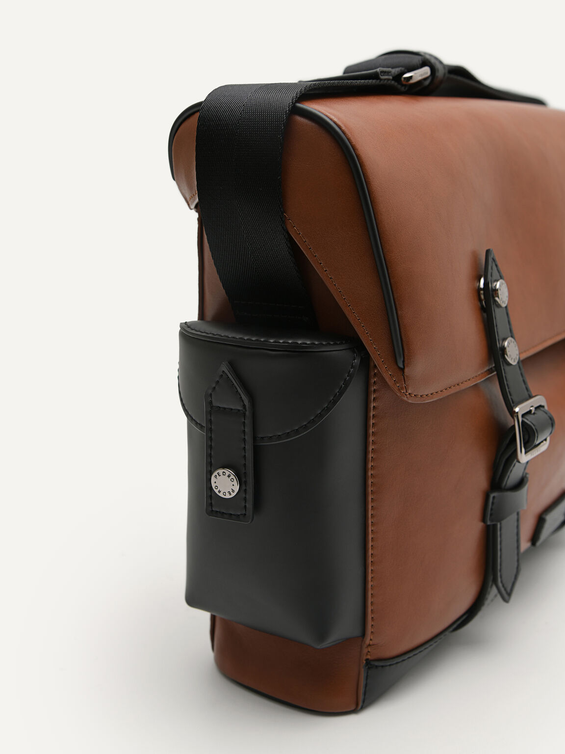 Multi Compartment Messenger Bag with Synthetic Leather Lining, Cognac