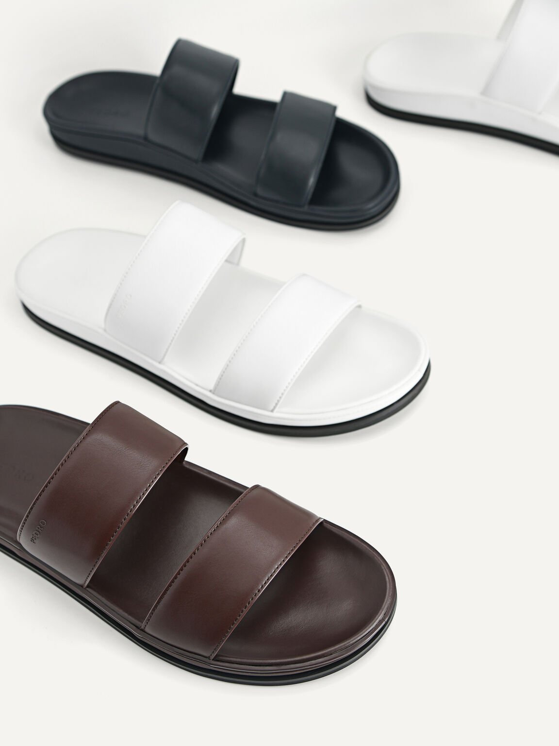 Monochrome Double Strap Sandals, Dark Brown, hi-res