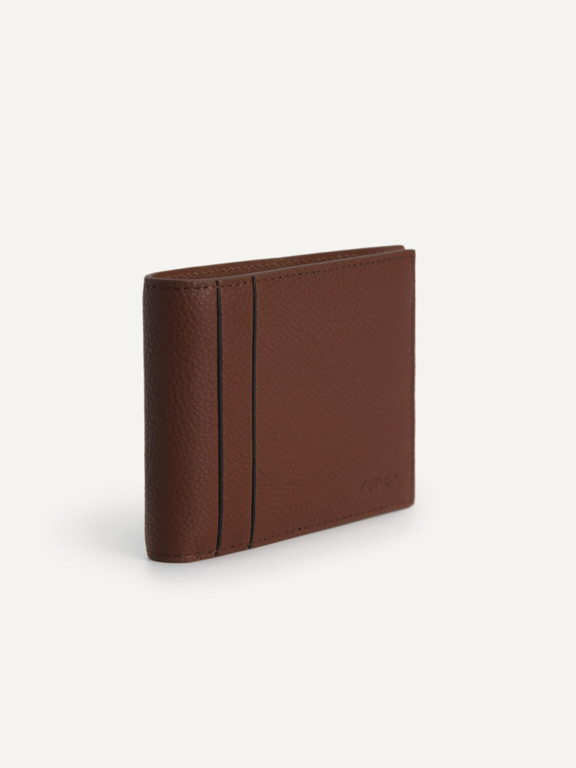 Textured Leather Bi-Fold Wallet, Cognac
