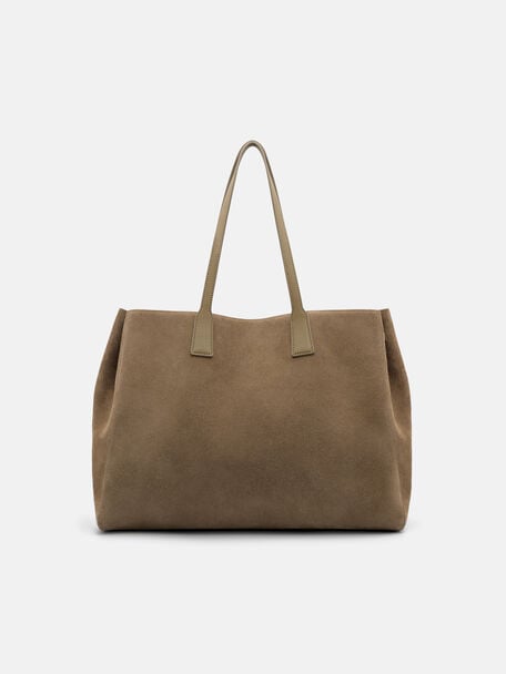Demi Oversized Suede Tote Bag, Olive