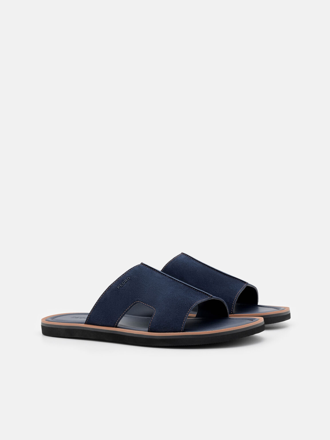 Suede Slide Sandals, Navy Suede