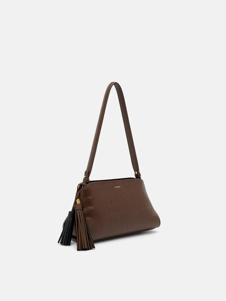 Tassel Shoulder Bag, Dark Brown