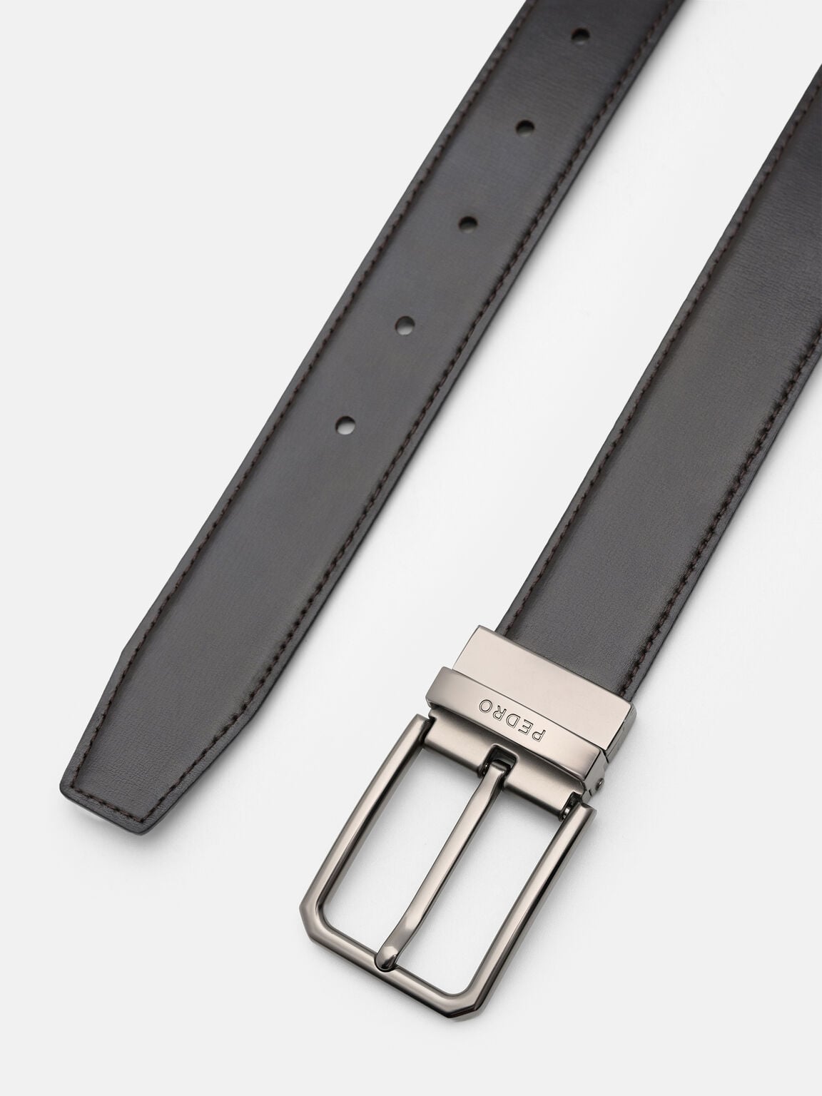 Leather Reversible Pin Belt, Black Embossed