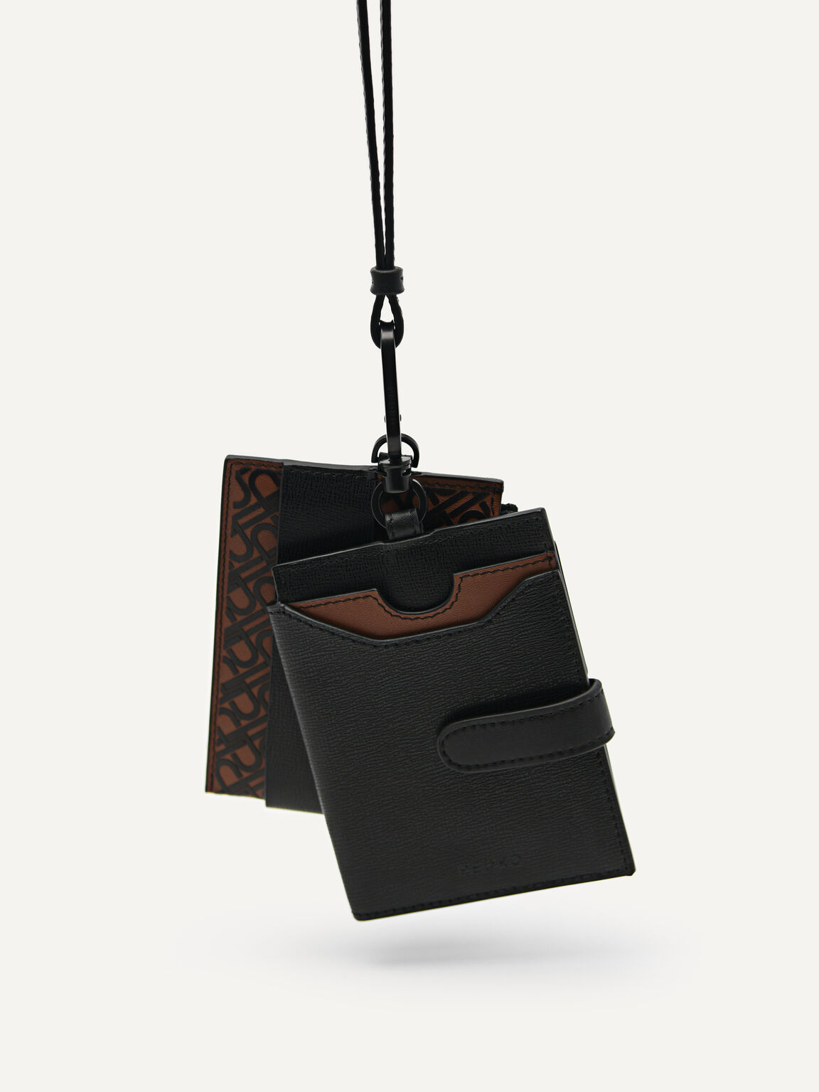 PEDRO Icon Leather Card Holder with Lanyard, Black