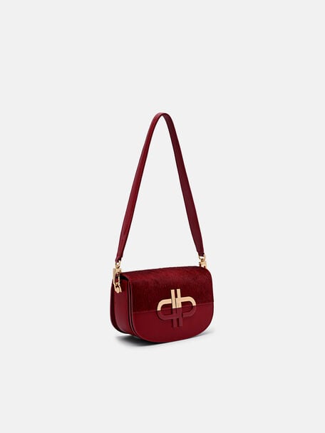 Duet Calf Hair Shoulder Bag, Red Pony