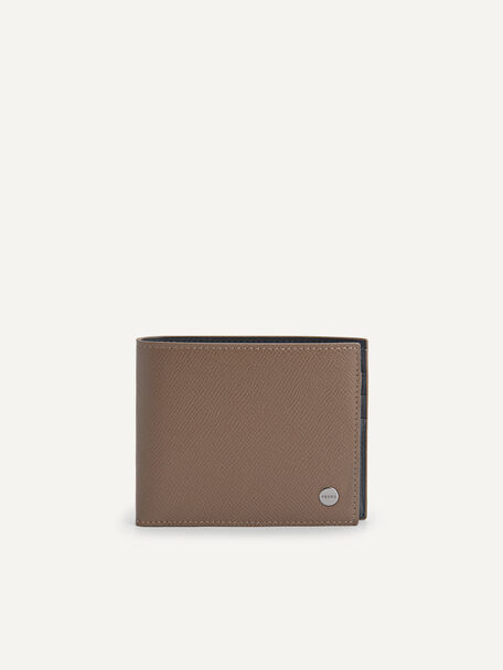 Textured Leather Bi-Fold Wallet with Insert, Taupe, hi-res