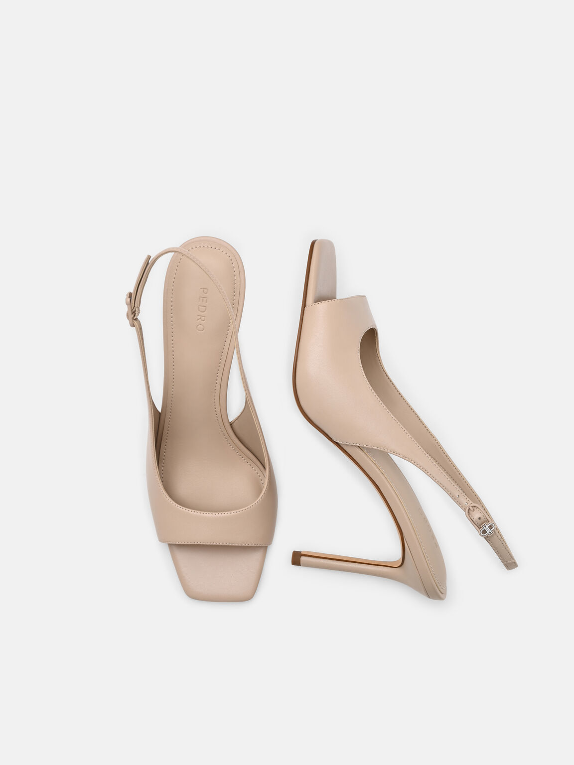 Marina Leather Heel Sandals, Nude