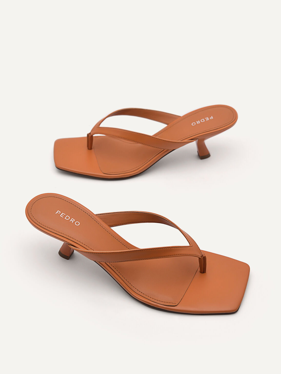 Jennifer Square Toe Thong Heeled Sandals, Orange