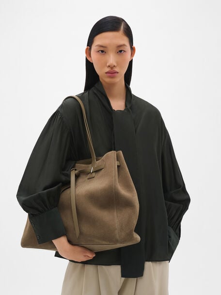 Demi Oversized Suede Tote Bag, Olive