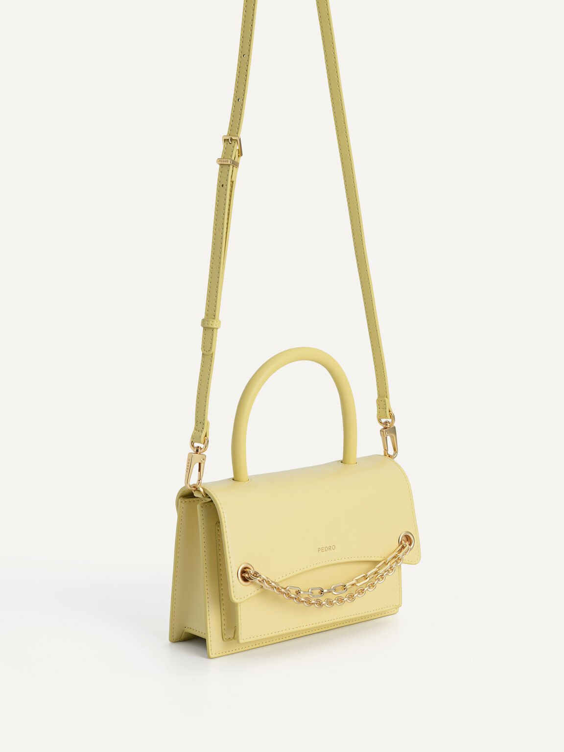 Boxy Leather Top Handle Bag, Light Yellow