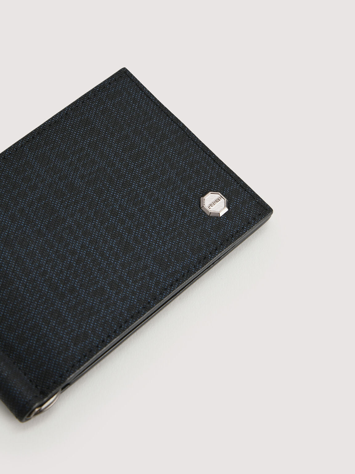 Leather Bi-Fold Cardholder with Money Clip, Navy