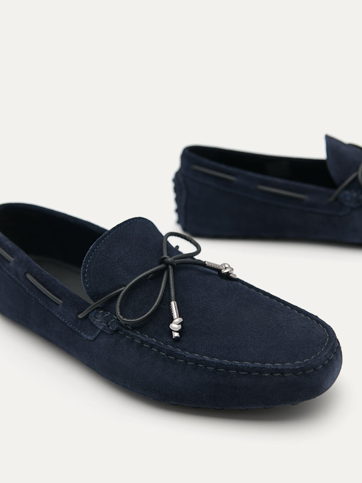 Suede Moccasins with Metal-dipped Laces, Navy