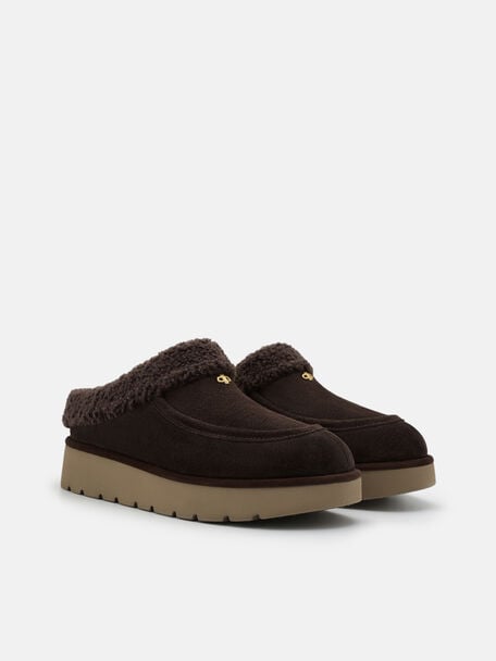 Feliz Suede Mules, Dark Brown