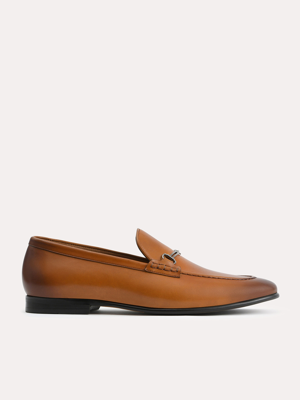 Burnished Leather Loafers with Bit Detailing, Camel