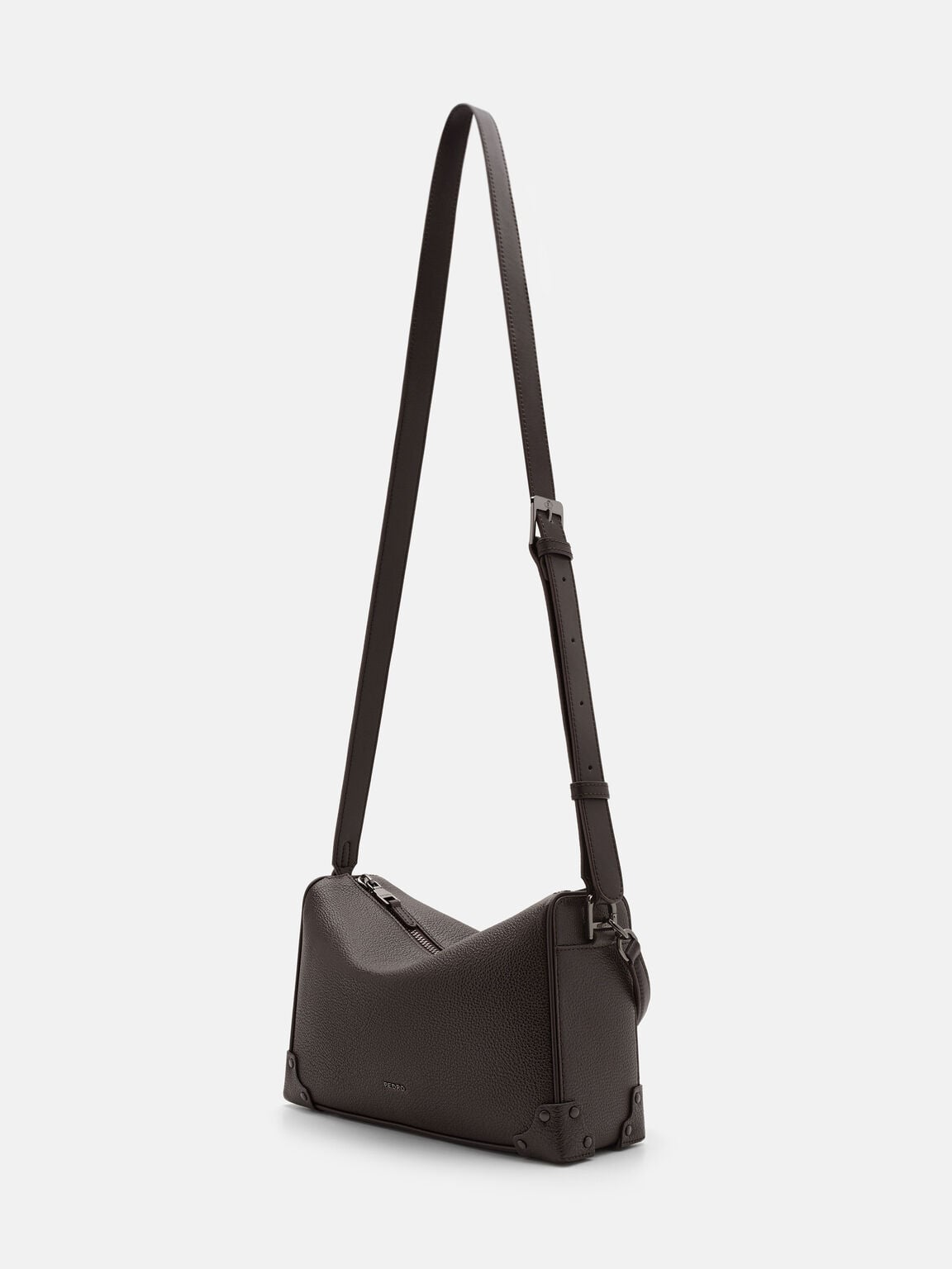 Maven Leather Crossbody Bag, Espresso Brown Embossed