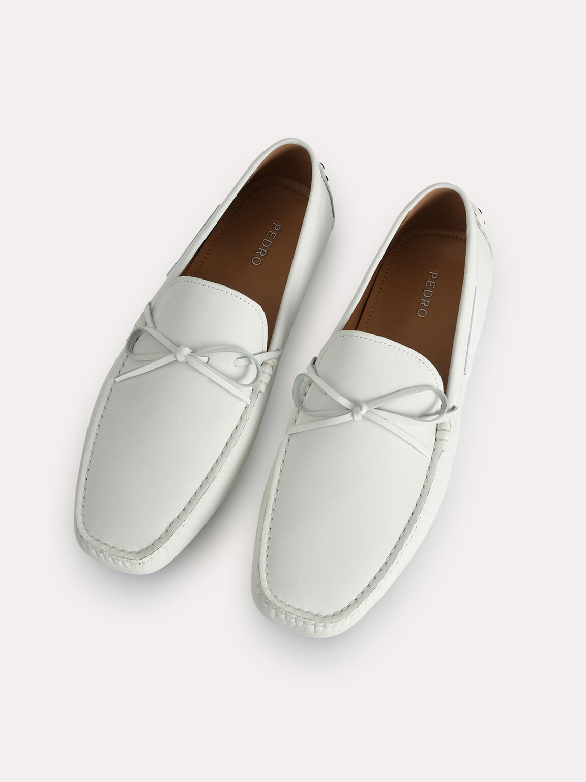 Leather Moccasins with Bow Detailing, White