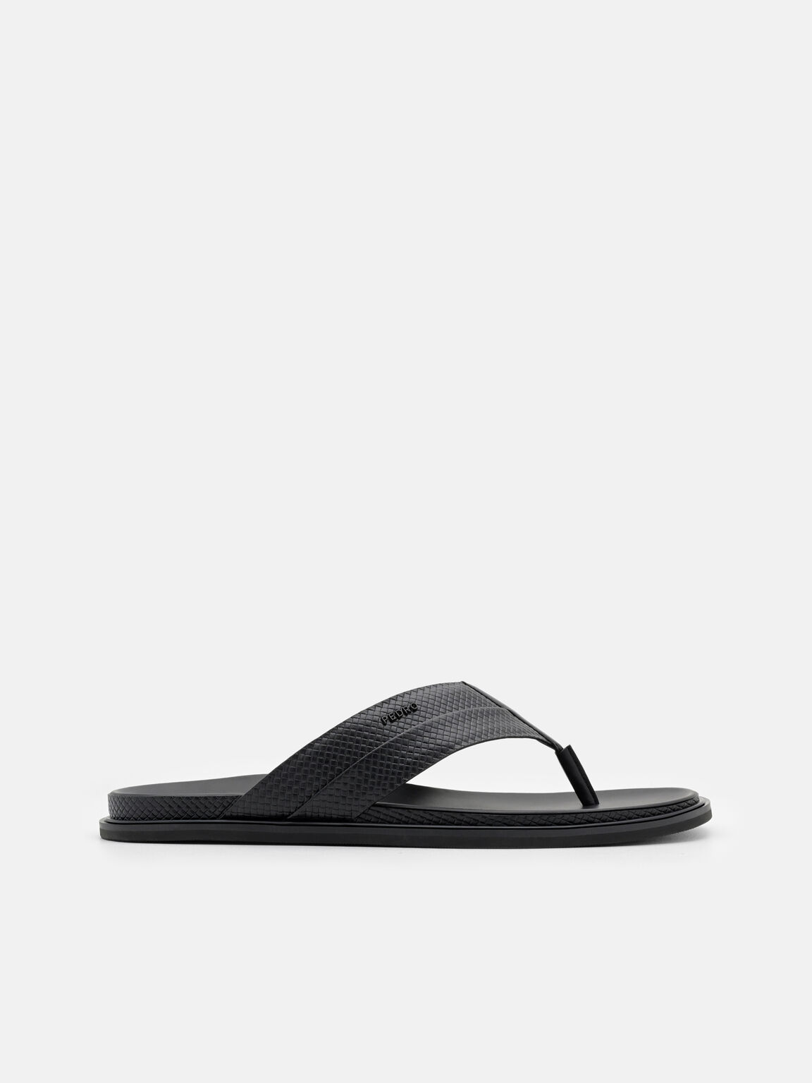 Woven Thong Sandals, Black Embossed