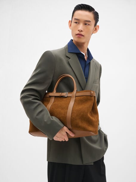 Tyson Medium Duffel Bag, Cognac Suede