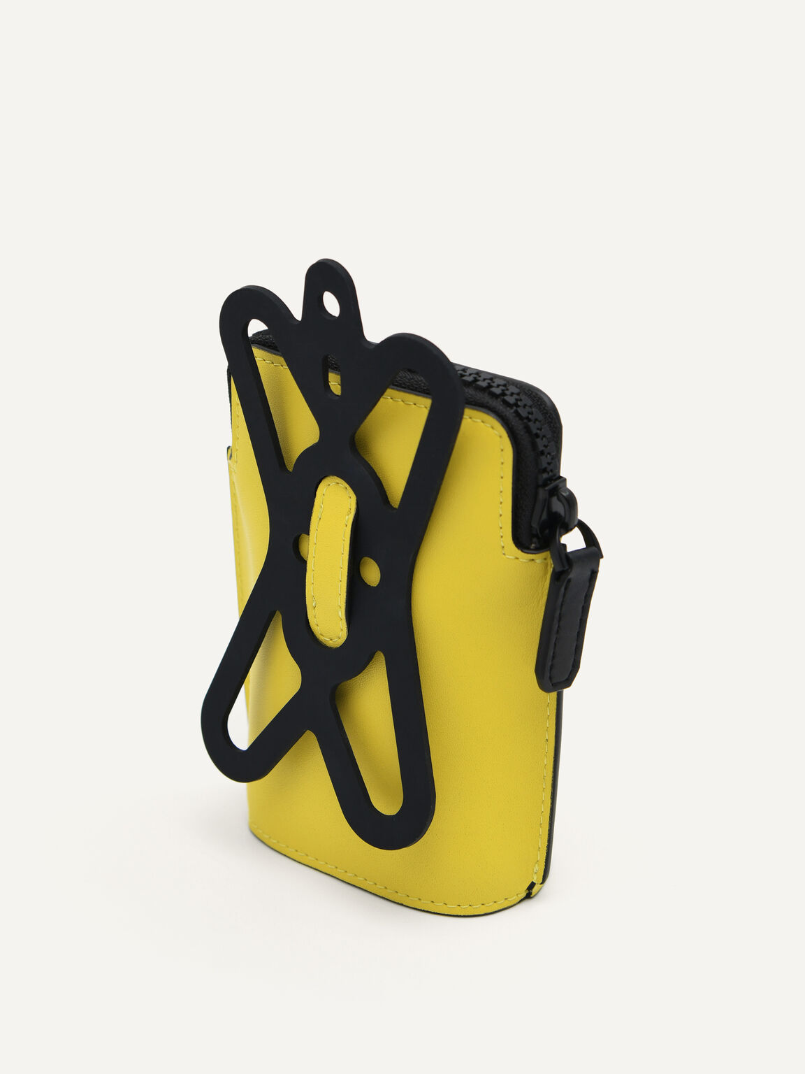 Leather Pouch with Phone Holder, Yellow