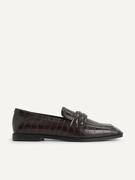 鱷魚紋牛皮樂福鞋, 深褐色