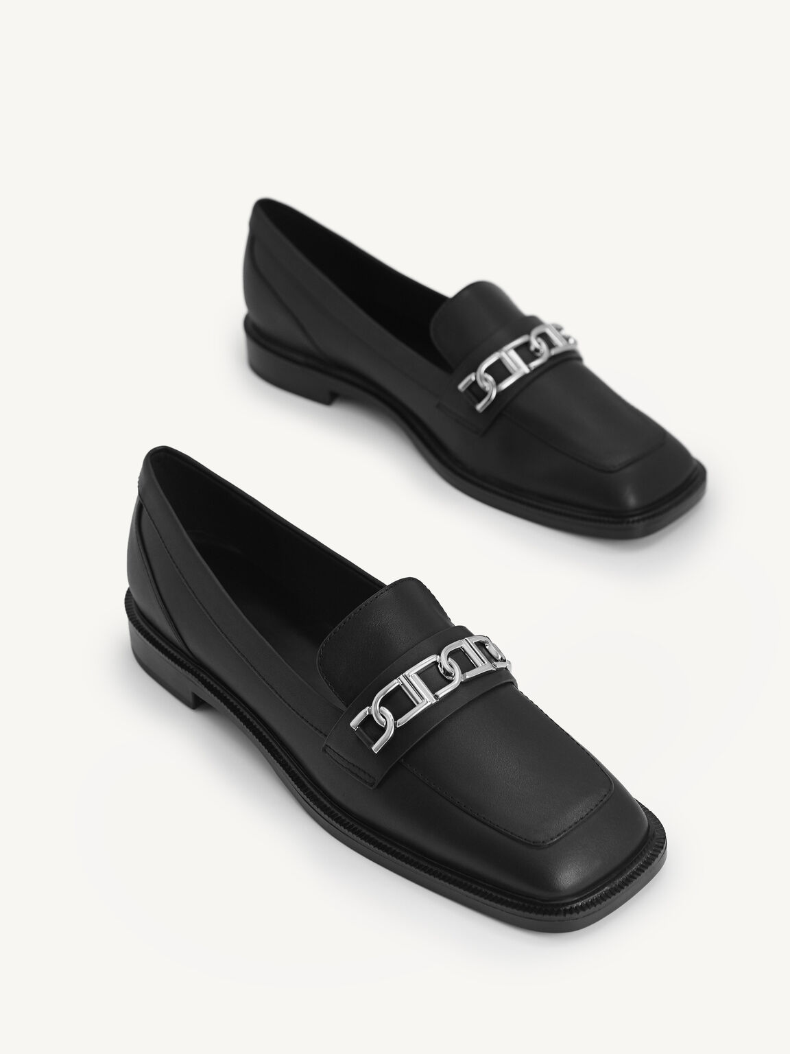 Icon Leather Square Toe Loafers, Black, hi-res