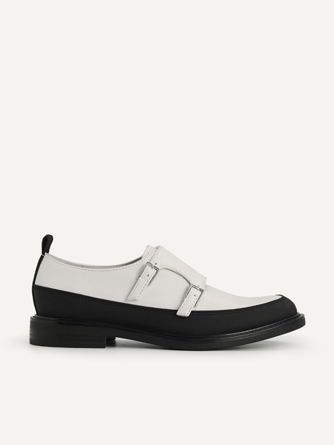 Double Buckle Leather Loafers, Chalk, hi-res