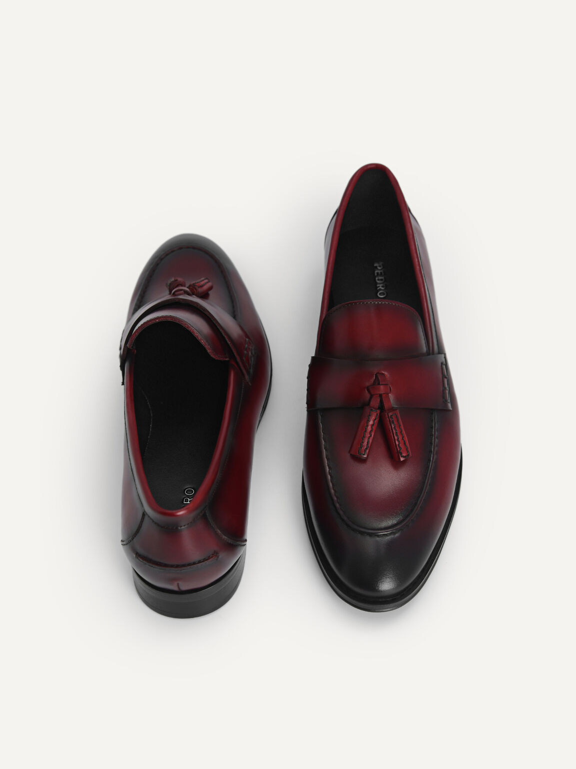 Burnished Leather Tasselled Loafers, Mahogany, hi-res