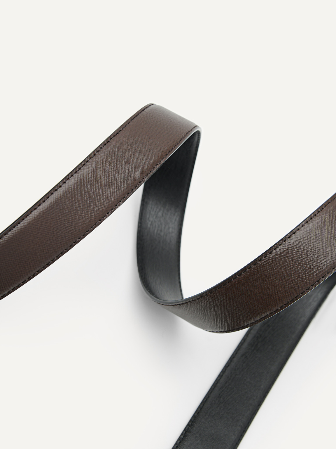 Embossed Leather Reversible Pin Belt, Dark Brown