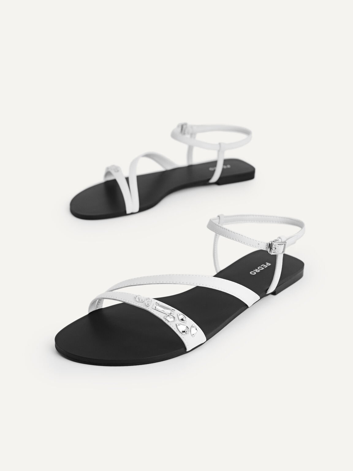 Embellished Satin Strappy Sandals, White, hi-res