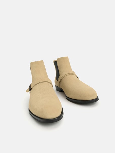 Suede Strapped Boots, Sand