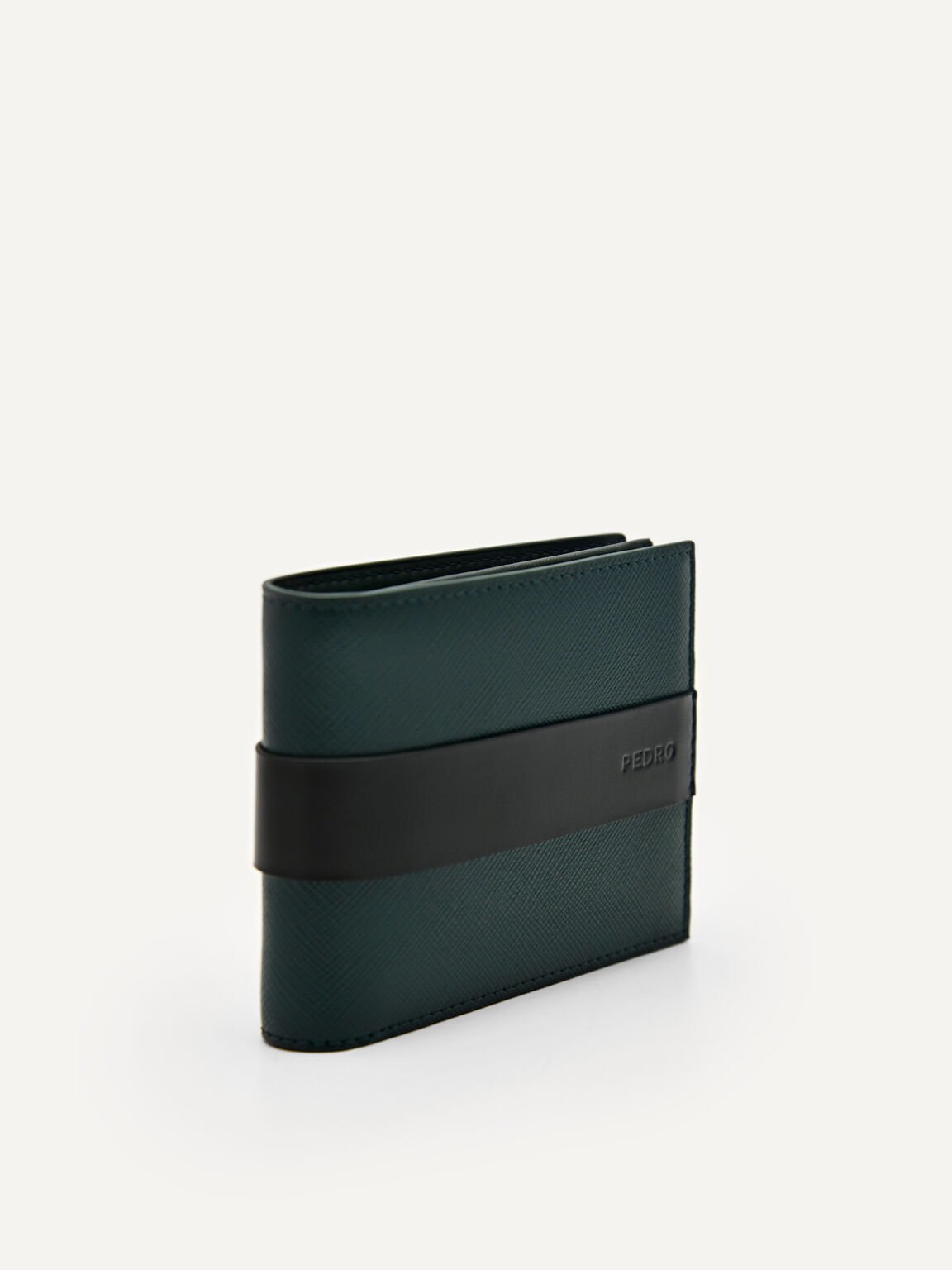 Embossed Leather Bi-Fold Flip Wallet, Dark Green