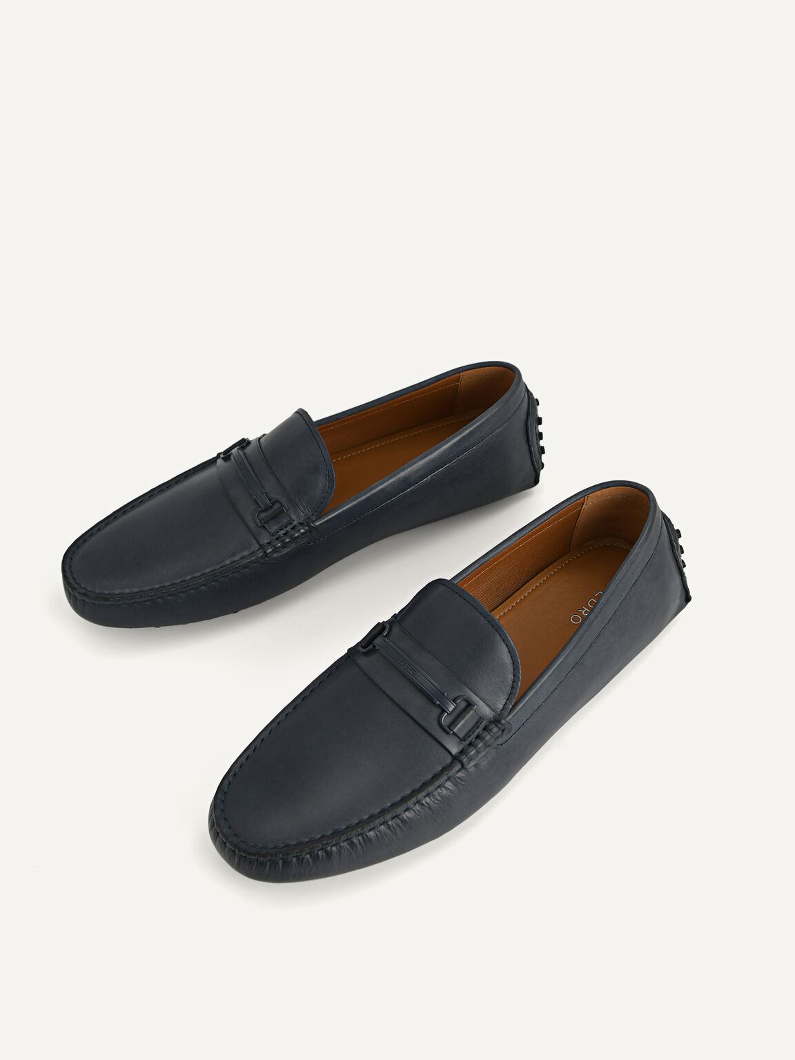 Leather Moccasins with Metal Bit, Navy