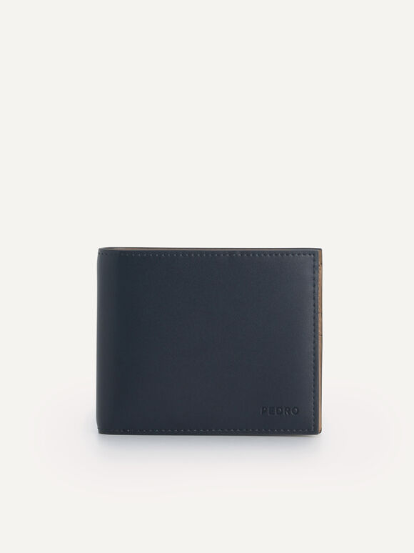 Leather Bi-Fold Wallet with Flip, Navy