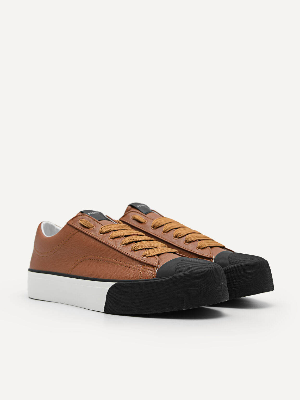 Low-cut Synthetic Leather Sneaker, Cognac
