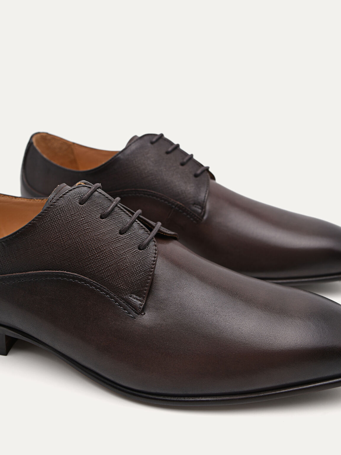 Burnished Leather Derby Shoes, Dark Brown