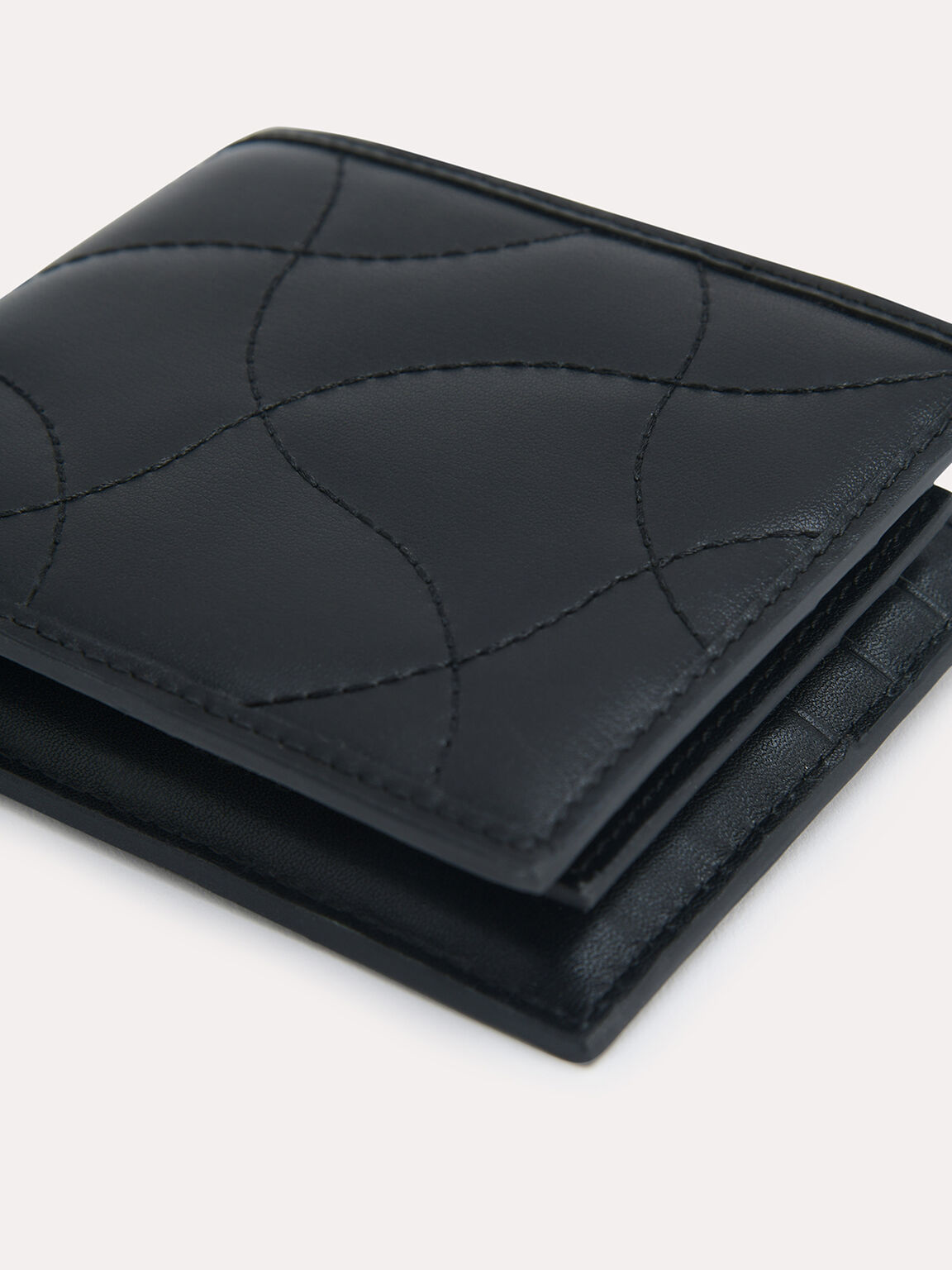 Abstract Quilted Bi-Fold Wallet, Black, hi-res