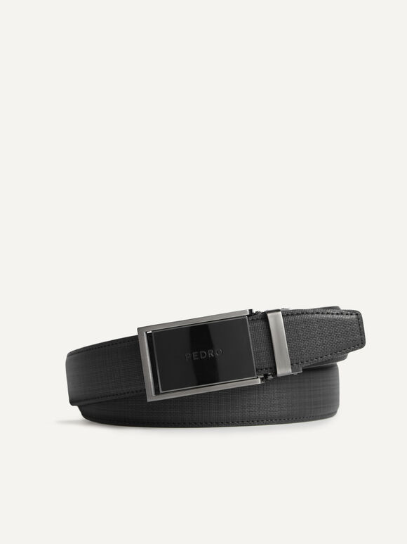 Textured Leather Automatic Buckle Belt, Black