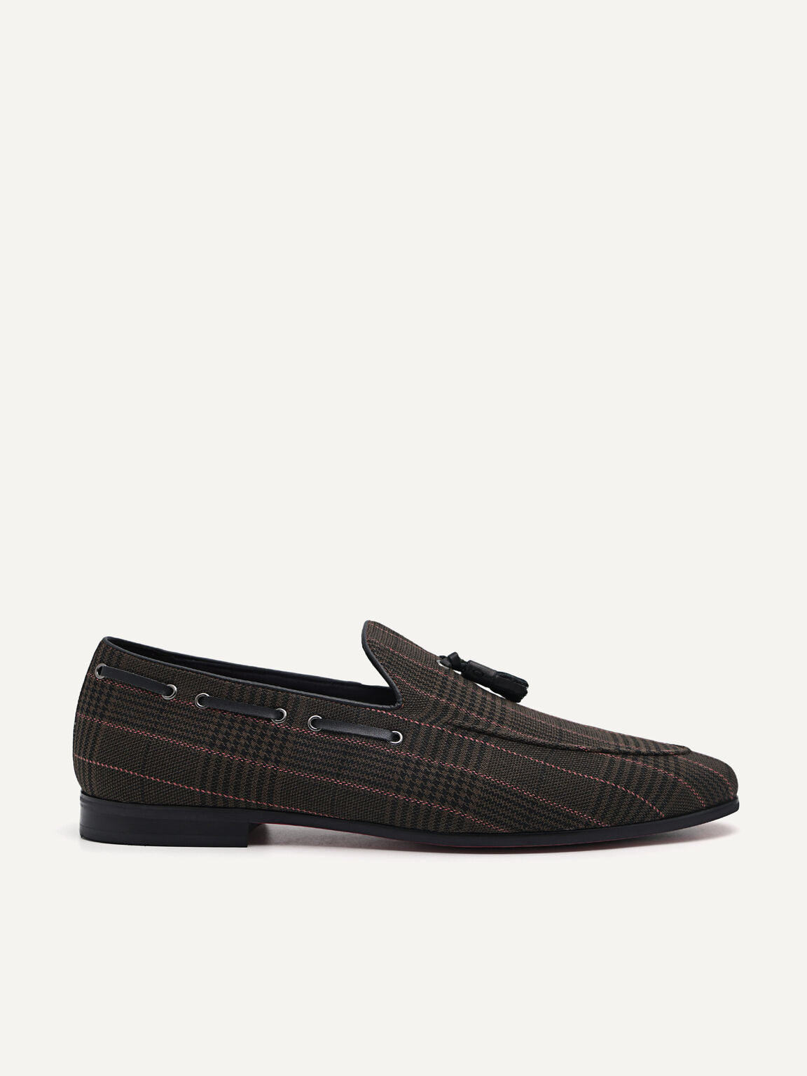 Checked Tasselled Loafers, Olive