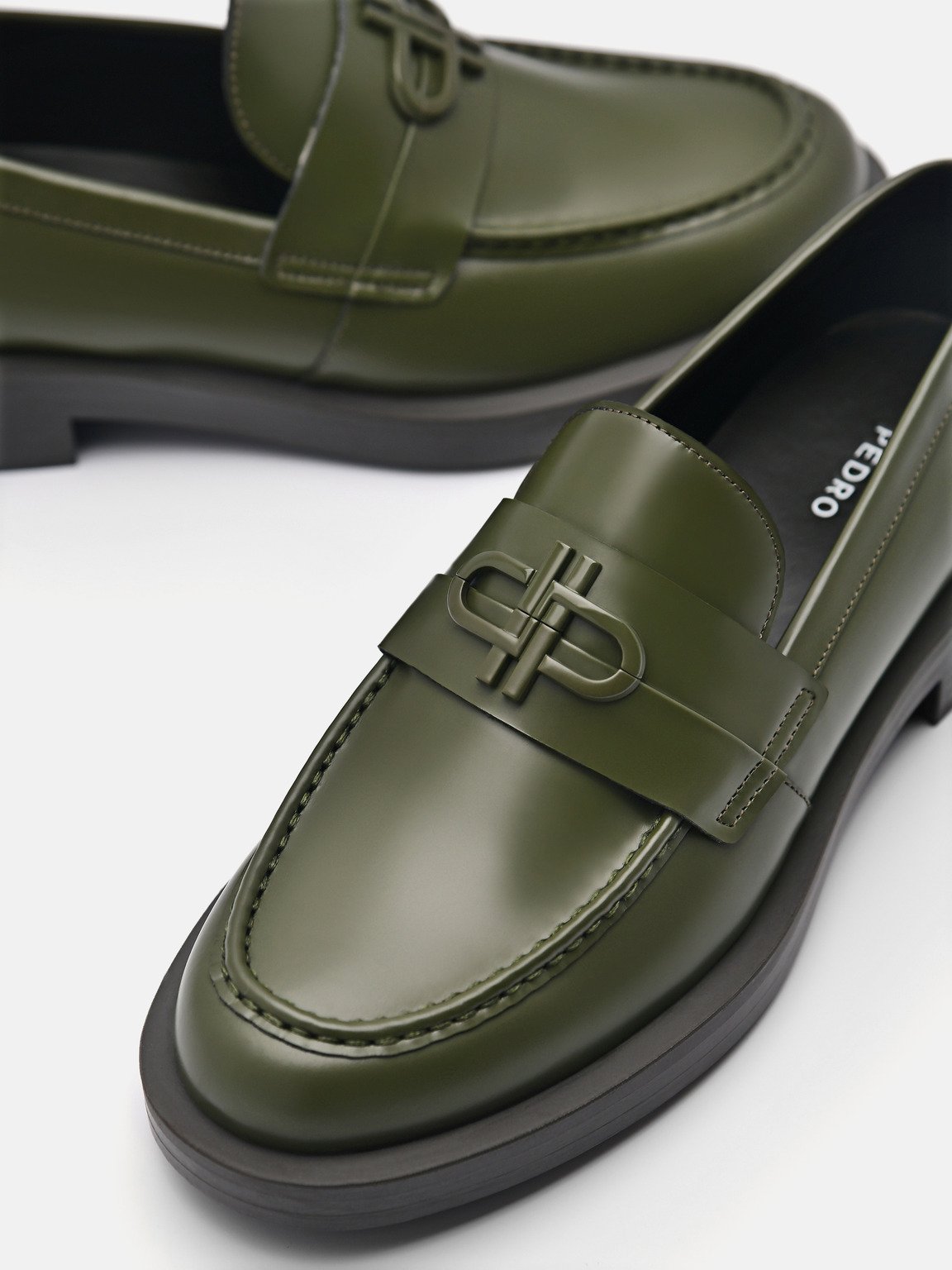 PEDRO標誌皮革樂福鞋, 军绿色