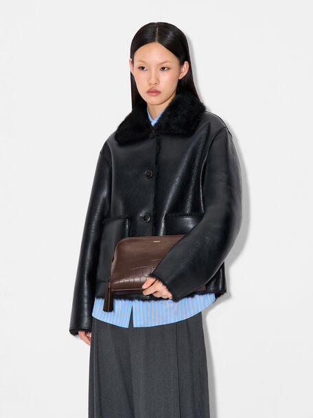Tassel Shoulder Bag, Dark Brown
