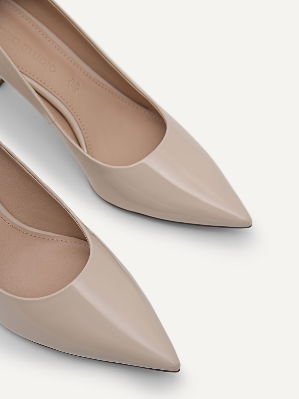 Patent Leather Pointed Pumps, Nude
