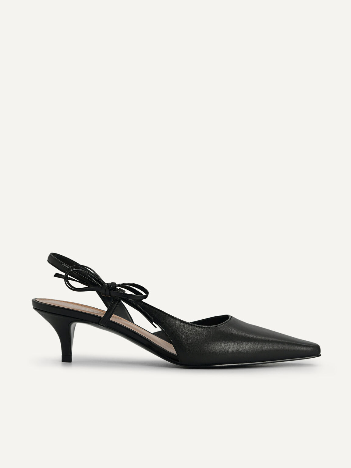 Bow-Detailed Leather Slingback Heels, Black