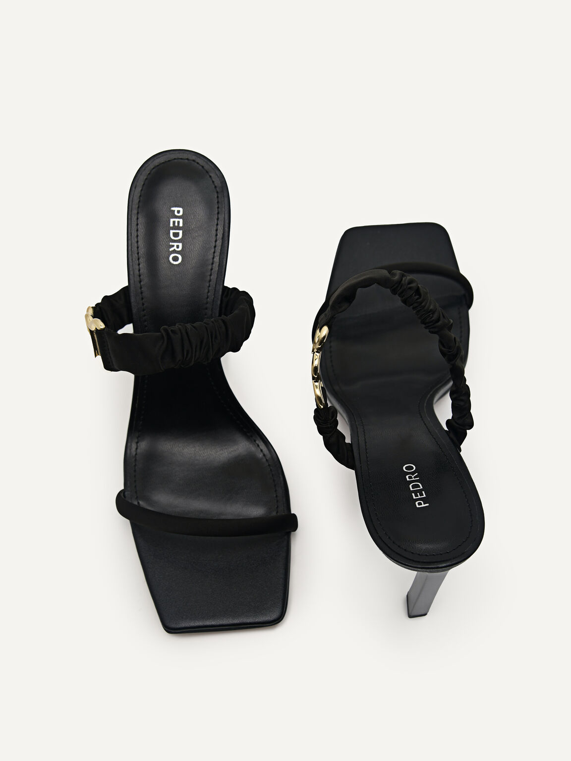 Double Strap Heel Sandals, Black