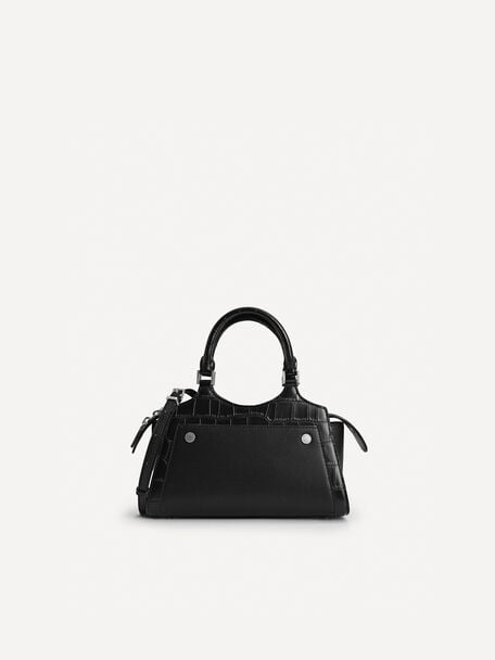 Leather Top Handle Bag, Black