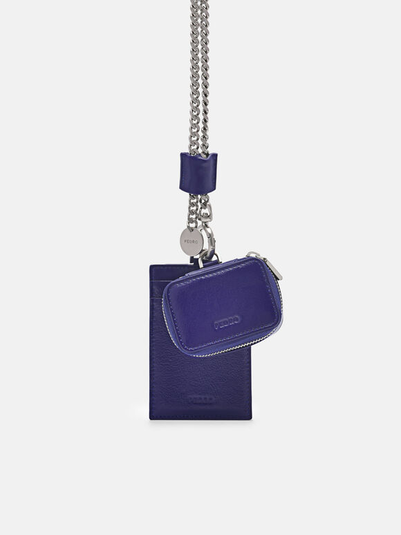 Leather Lanyard with Card Holder, Purple