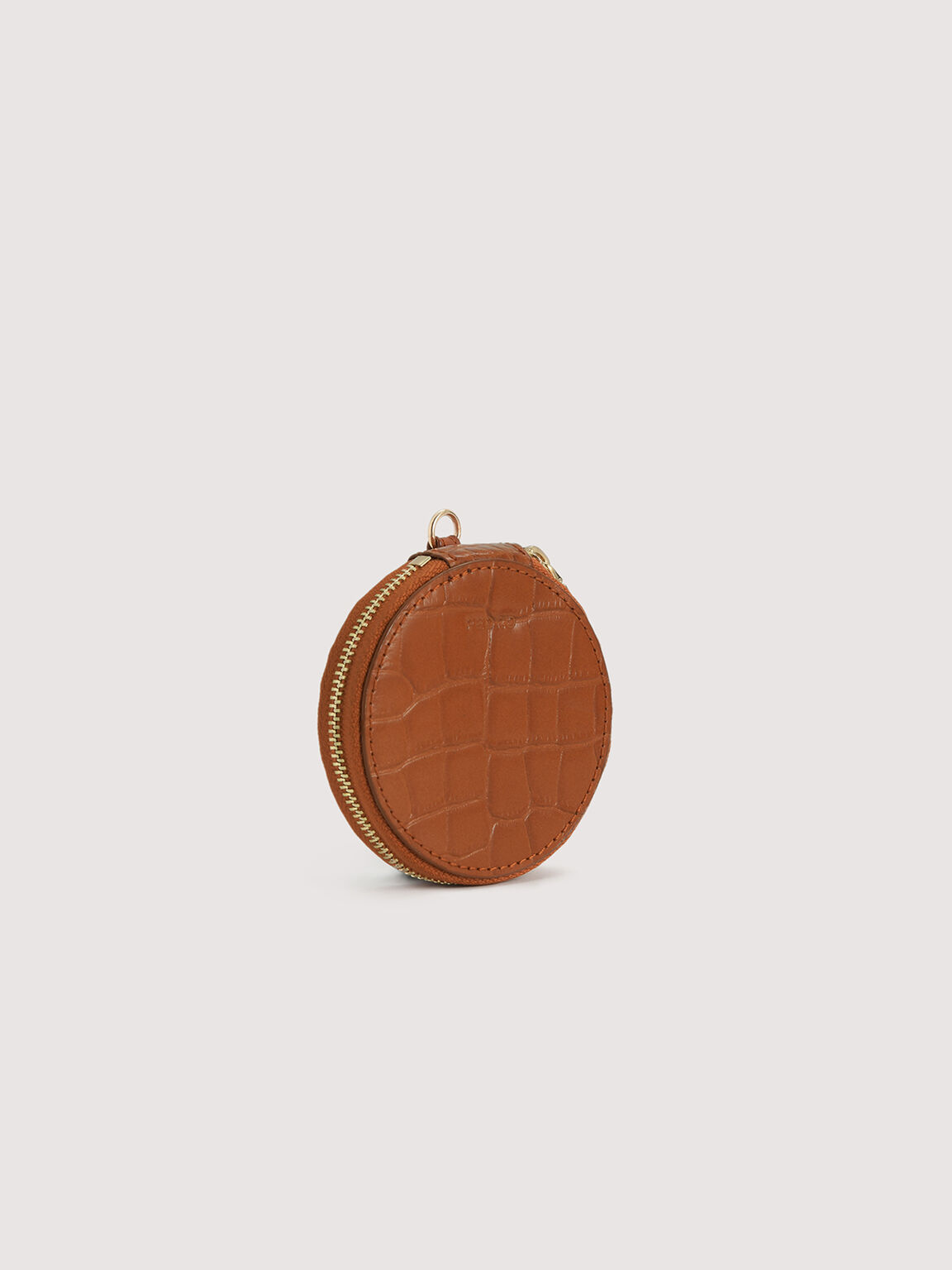 Embossed Leather Cardholder Lanyard with Coinpouch, Cognac
