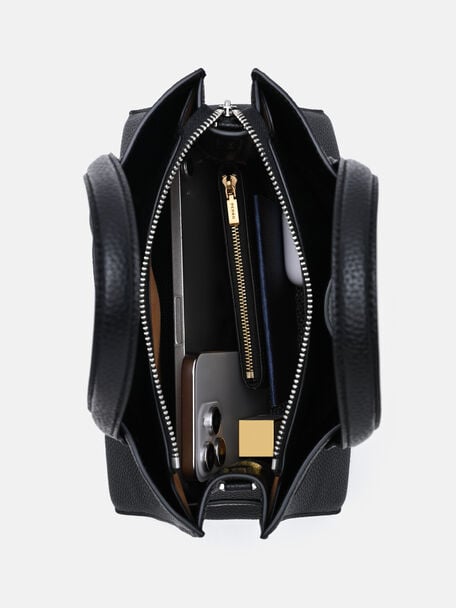 Danielle Medium Leather Handbag, Black Tumble