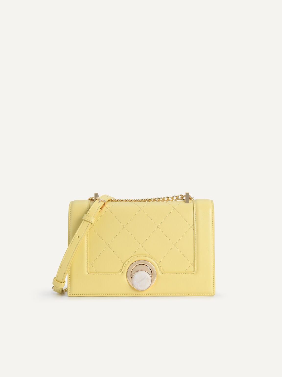 Quilted Shoulder Bag, Light Yellow
