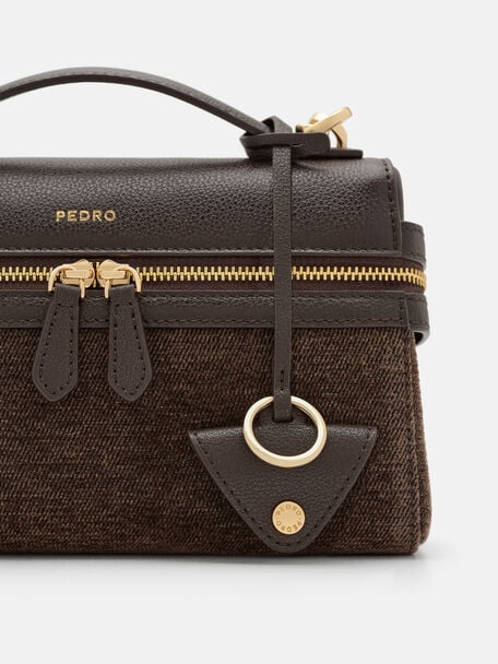 Alyssa Leather Shoulder Bag, Dark Brown Fabric