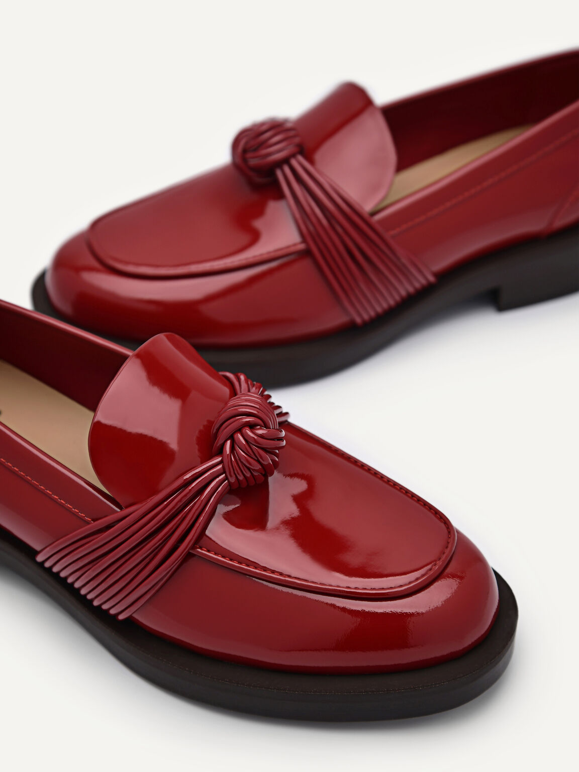 Leather Knot Loafers, Red